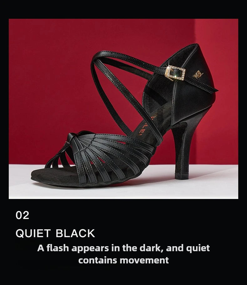 UK Latin Dance Shoes Women's Professional Mid Heel Flexible Sole for Cha Cha Ballroom Practice