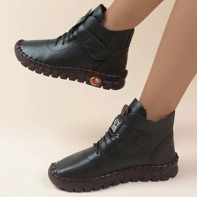 Ngouxm Winter Flat Boots Winter Female Shoes Soft Bottom Short Plush Mother Snow Botas De Invierno Para Mujer