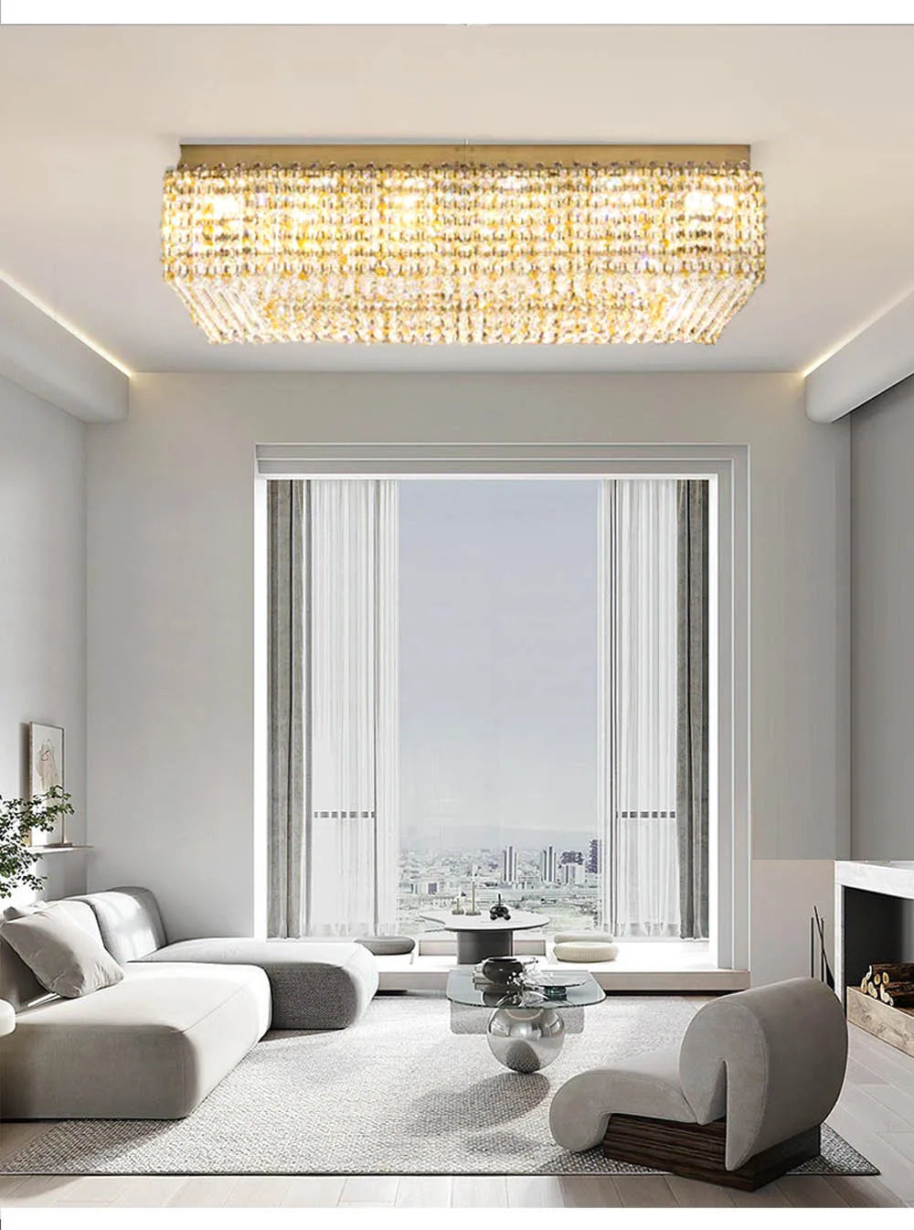 Champagne Crystal Waterfall Bead Modern Ceiling Lights LED Lamps Lighting Fixture for Living Room Lustres Home Decor Lampara