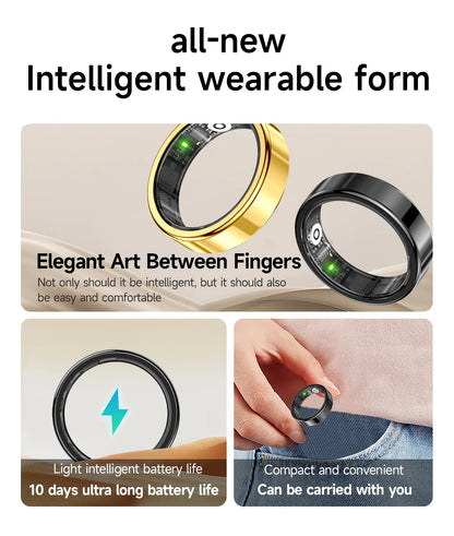 2026 New Smart Ring Heart Rate Blood Pressure Sleep Monitoring Motion Tracking IP68 Waterproof Men Women Smart Ring Holiday Gift