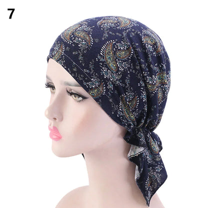 2020 NEW Fashion Women Flower Muslim Ruffle Cancer Chemo Hat Beanie Scarf Turban Head Wrap Cap Printed Headwear Lady Hats