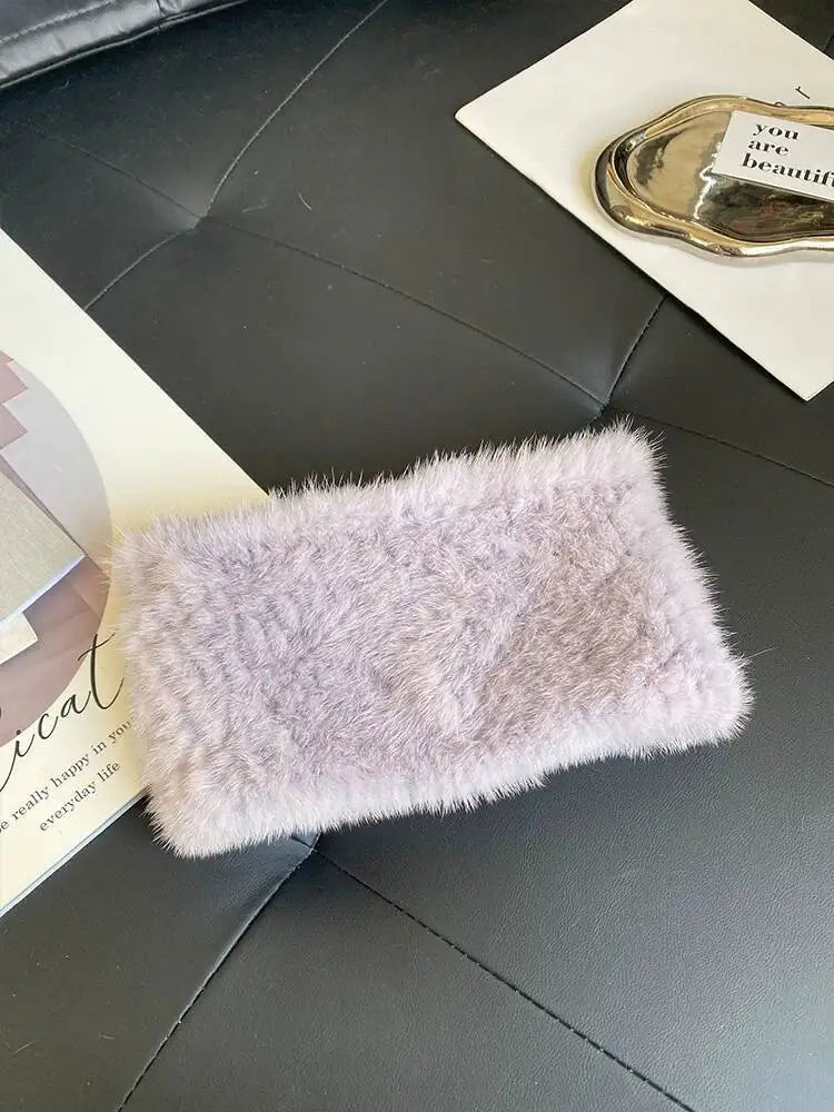 Mink Fur Scarf Fashion Neck Warmer For Women Warm Double-Sided Knitted Elastic Fur Headband Thick Warm Lady Fur Ring scarves