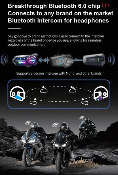 X3 Pro Motorcycle Helmet Bluetooth Headset 2-Riders Intercom 1000M BT6.0 IPX6 Waterproof Voice Assistant NoiseReduction FM Radio