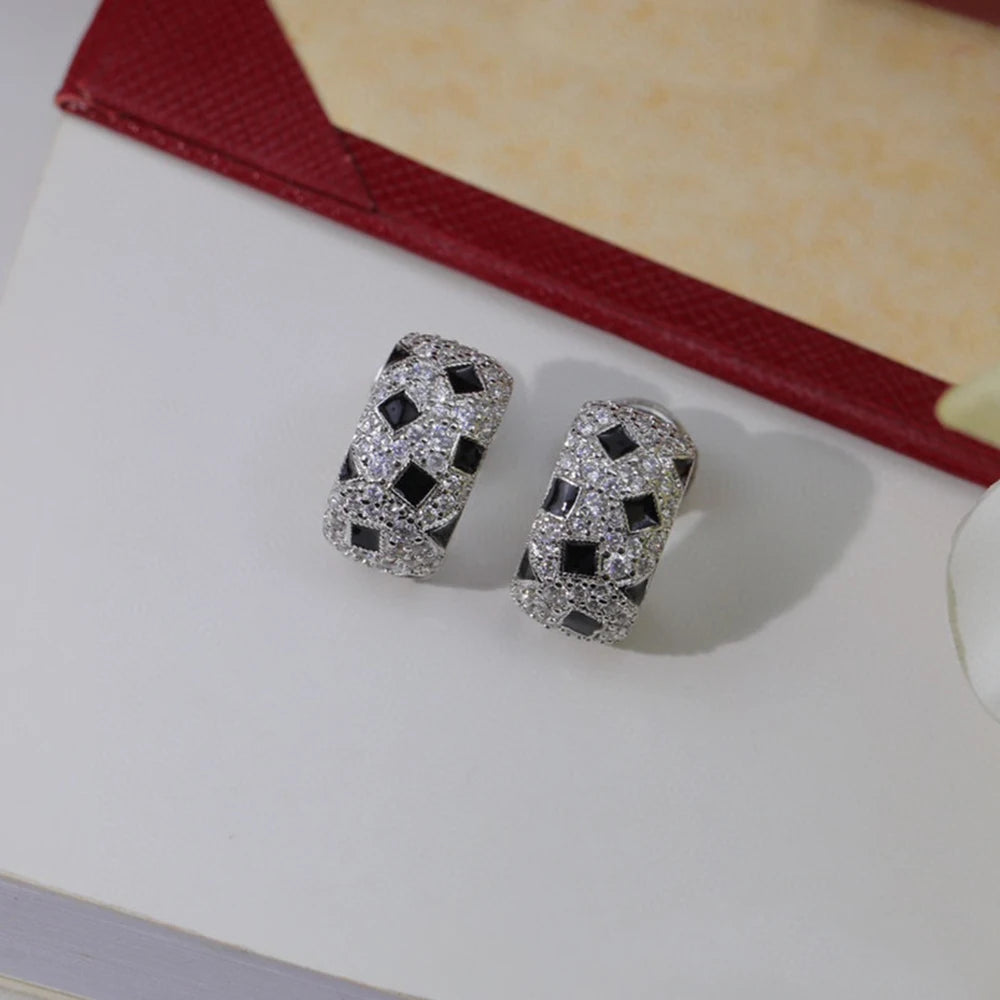 Brand Pure 925 Sterling Silver Earrings Black Spot Design Lucky Diamond Party Jewelry Women Stud Earrings Luxury Quality