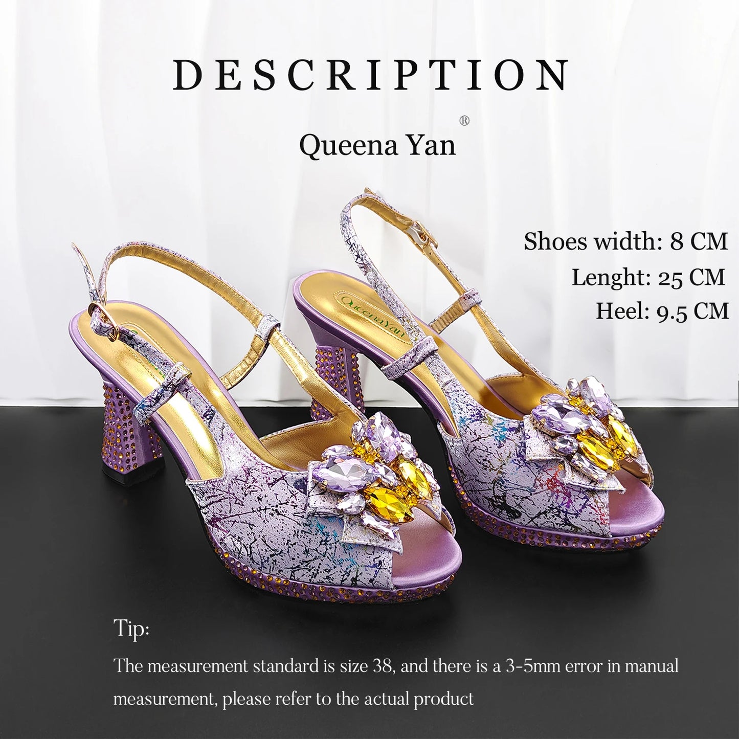 New Arrval Print and Colorful Rhinestone Design Lilac Color Party Wedding Shoes and Essential for Banquets, Exquisite HandBag