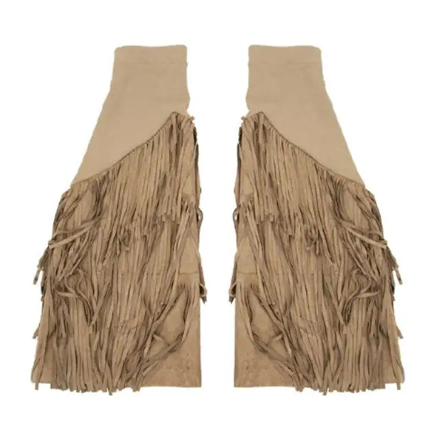 Suede Fabric Tassel Knitted Elastic Punk Vintage Flared Leg Warmers Woman Fashion Elegant Gothic Leg Sleeve