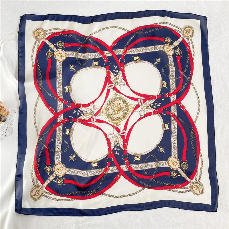 1pcs 70cm Roman Chain Silk Scarf for Women Simulated Silk Geometric Round Fashion Versatile Headwear Clothing Square Scarf