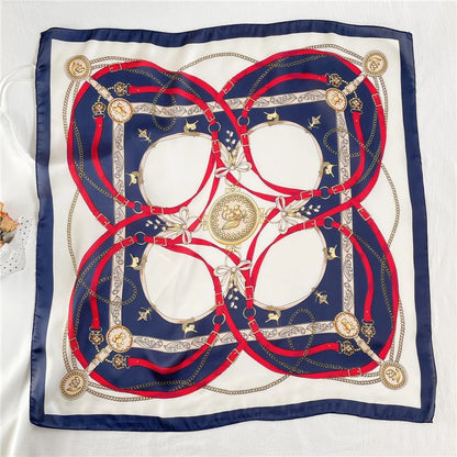 1pcs 70cm Roman Chain Silk Scarf for Women Simulated Silk Geometric Round Fashion Versatile Headwear Clothing Square Scarf