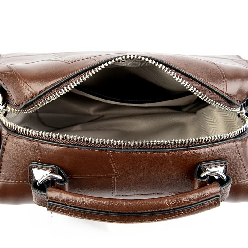 New Fashion Crossbody Bags Women's Genuine Leather Bag Simple Tote Bag Vintage Boston Handbag Luxury Design Female Shoulder Bags
