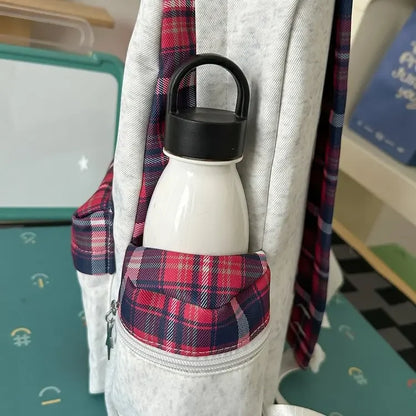 Preppy Style Blue Backpack for Girls, Plaid Spliced School Bag, Cute Nylon Daypack Star Pendant, Large Capacity Student Rucksack