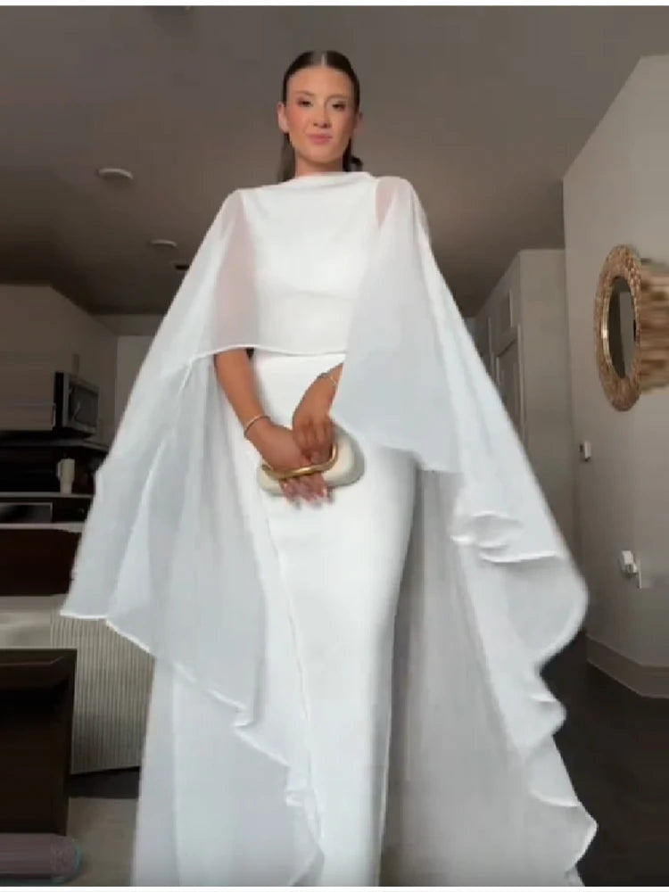 Elegant Shawl Women's Maxi Dress O-neck Sleeveless White Slim Vestido 2026 NEW Summer Classic Evening Party Prom Lady Long Skirt
