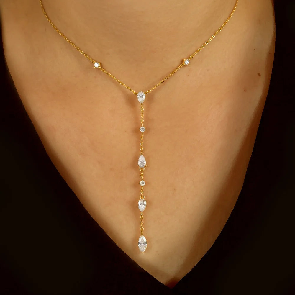 2.4cttw Waterdrop Shape Moissanite Pendant Necklace for Women Pear/Marquise/Round Cut Lab Diamond S925 Silver Y-Style Jewelry