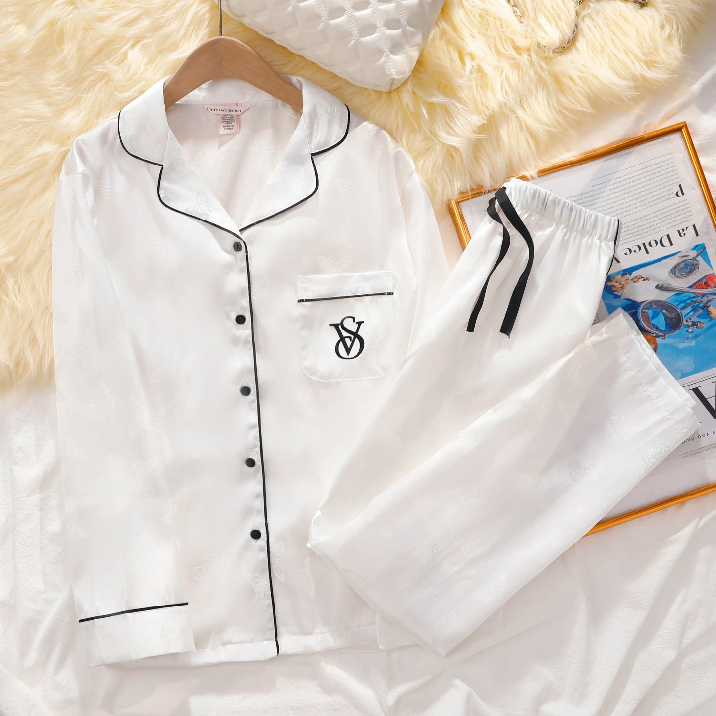 Victoria's Secret Suit Womens Silk Satin Pajamas Set Short Sleeve Shorts Sleepwear Loungewear Soft Breathable Button Down Pyjama