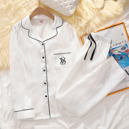 Victoria's Secret Suit Womens Silk Satin Pajamas Set Short Sleeve Shorts Sleepwear Loungewear Soft Breathable Button Down Pyjama