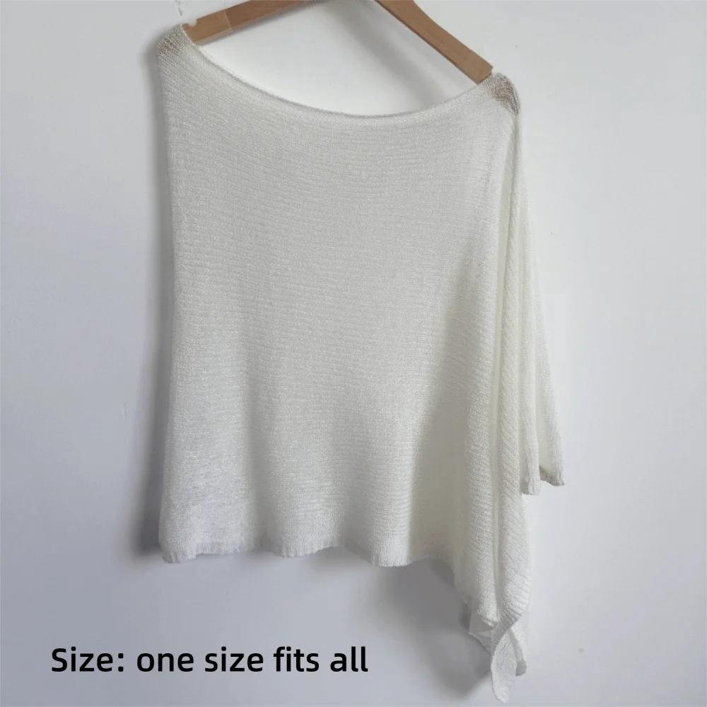 Casual Drop Shoulder Crochet Poncho Sweater Sheer Multi-wear Halter Shawl Irregular Knitted Cover-ups Vacation Outfits