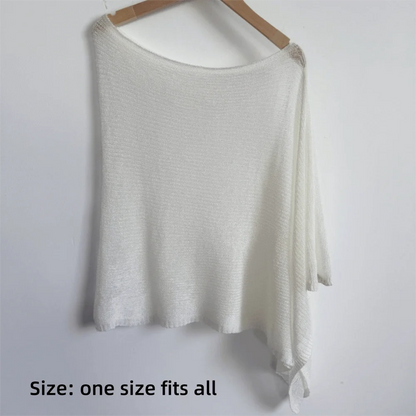 Casual Drop Shoulder Crochet Poncho Sweater Sheer Multi-wear Halter Shawl Irregular Knitted Cover-ups Vacation Outfits
