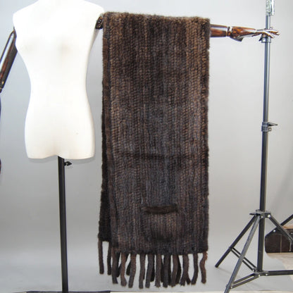 Lady Winter Warm Natural Mink Fur Pashmina Scarf Women Knit 180x35cm Real Mink Fur Warp Scarves Female Mink Fur Poncho Mufflers