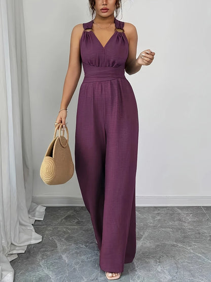 2026 New Women Wide Leg Jumpsuit Women's Jumpsuits And Rompers Halter V Neck High Waist Backless Casual Vacation Outfits