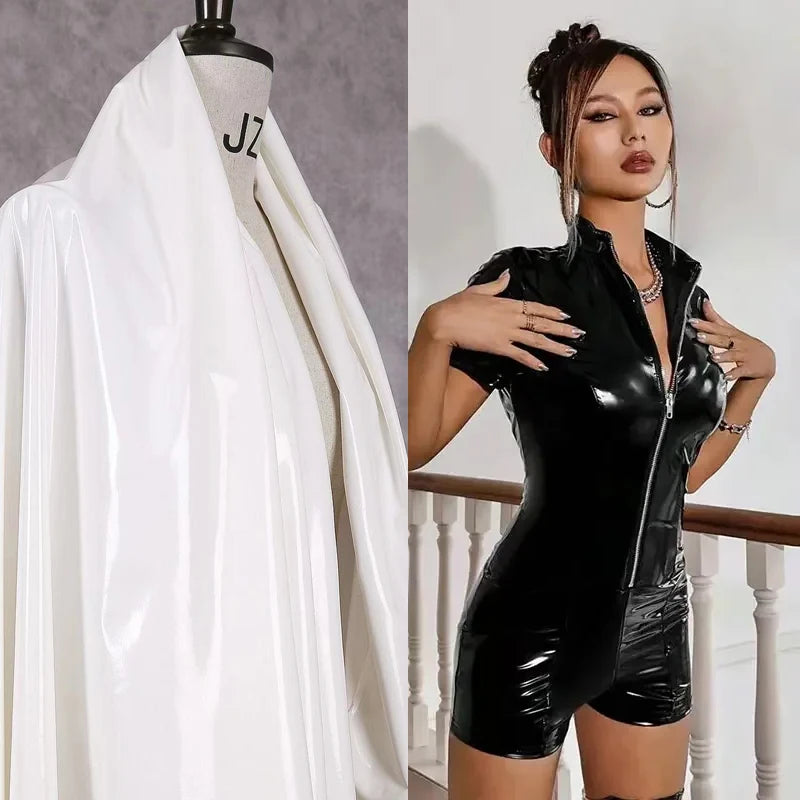 Women Faux Leather Playsuits Stretch PU Short Sleeve Jumpsuits Front Zip Bodysuits Bodycon Faux Latex Play Suits Support Custom