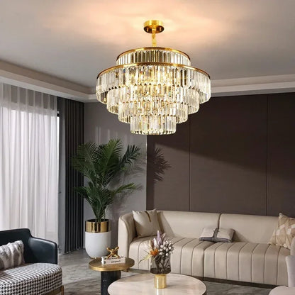 Modern Luxury Crystal Chandelier Gold Ceiling Pendant Lights for Living Room Chandeliers Villa Kitchen Decoration Round Lamp