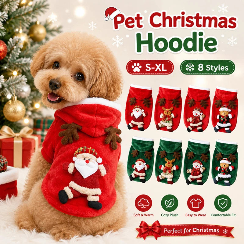 Christmas Dog Clothes Autumn and Winter Flannel Cats Dogs Hoodies Pet Clothes for Small Medium Dogs Christmas Dog Cat Costume