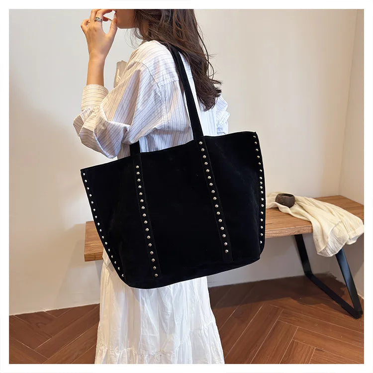 Fashion Microfiber Solid Sewing Shoulder Bags 2025 High Quality Retro Sweet Handbags Brand Sequined Large Capacity Bag for Women