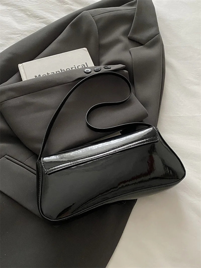 Fashion ladies shiny crossbody bag stylish elegant shoulder bag wine red small underarm bag versatile solid color clutch bag