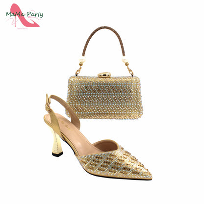 Peach Color New Arrivals Nigerian Women Shoes and Bag Set High Quality Super High Heels for Garden Party