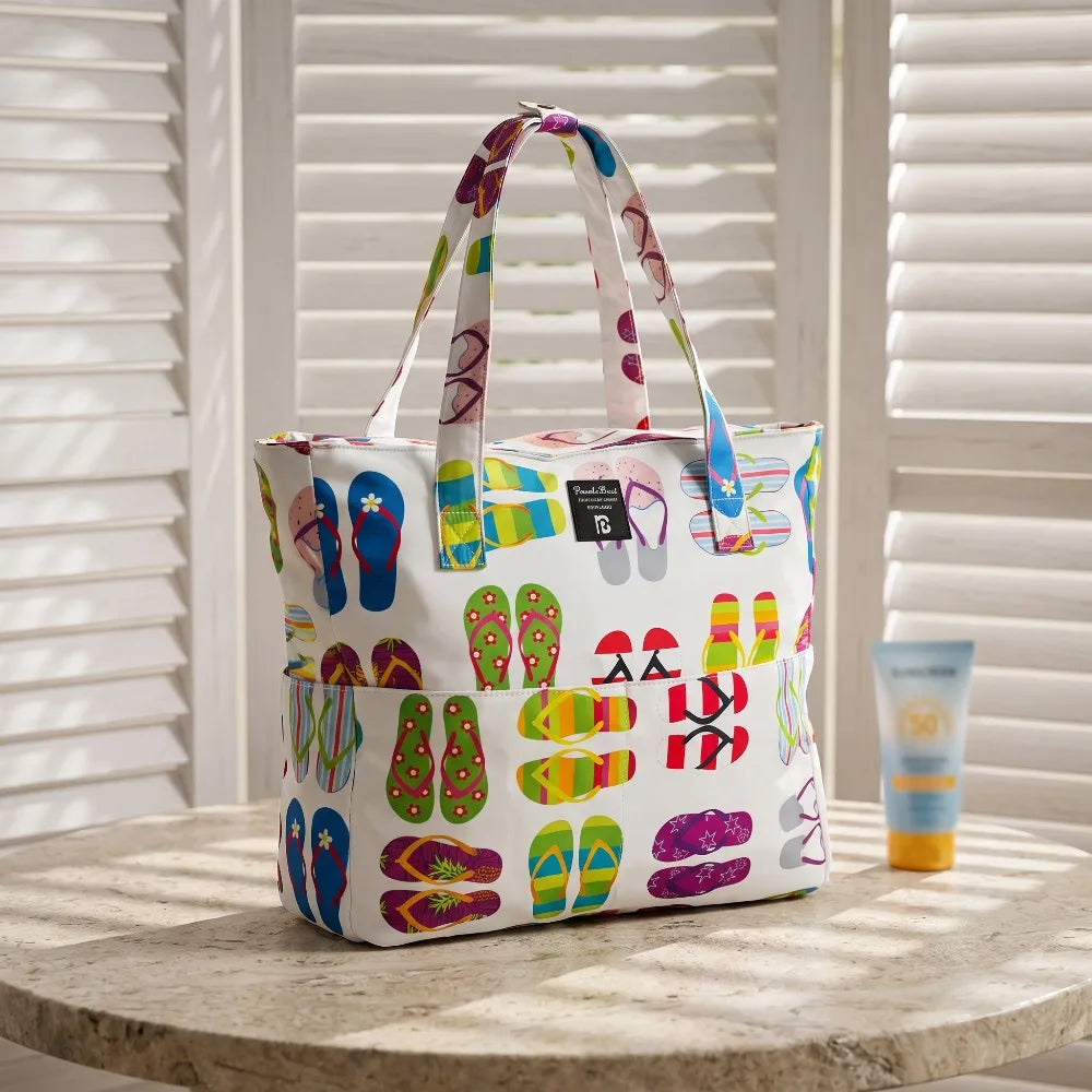 9 Pockets Large Beach Tote 35L Waterproof Sandproof Polyester Bag Women Summer Pool Travel Handbag Portable Swim Shoulder Bag