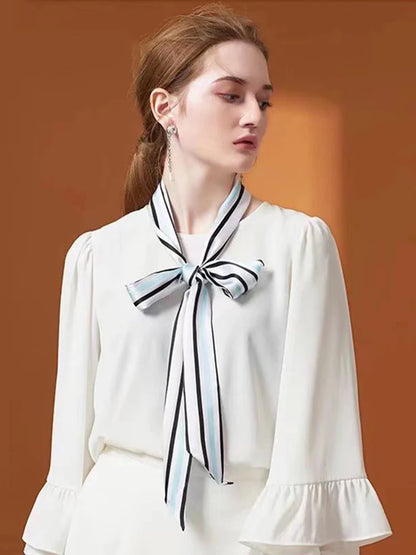 100% Natural Mulberry Silk Long Scarf Solid Color Neckerchief Hair Ties Bag Ribbon Headband Hair Ornament Female Strip Scarves