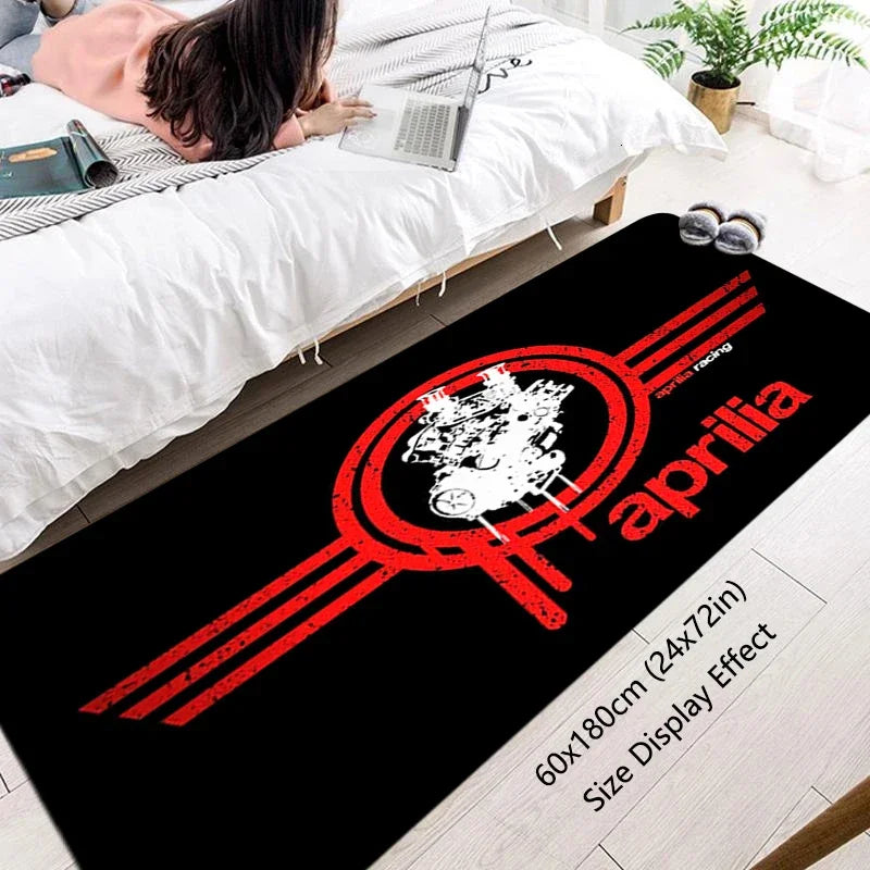 VIKAMA Motorcycle Racing Rug - Non-Slip Floor Mat for Entrance, Anti-Skid Bedside Carpet with Bike Print Home Decor