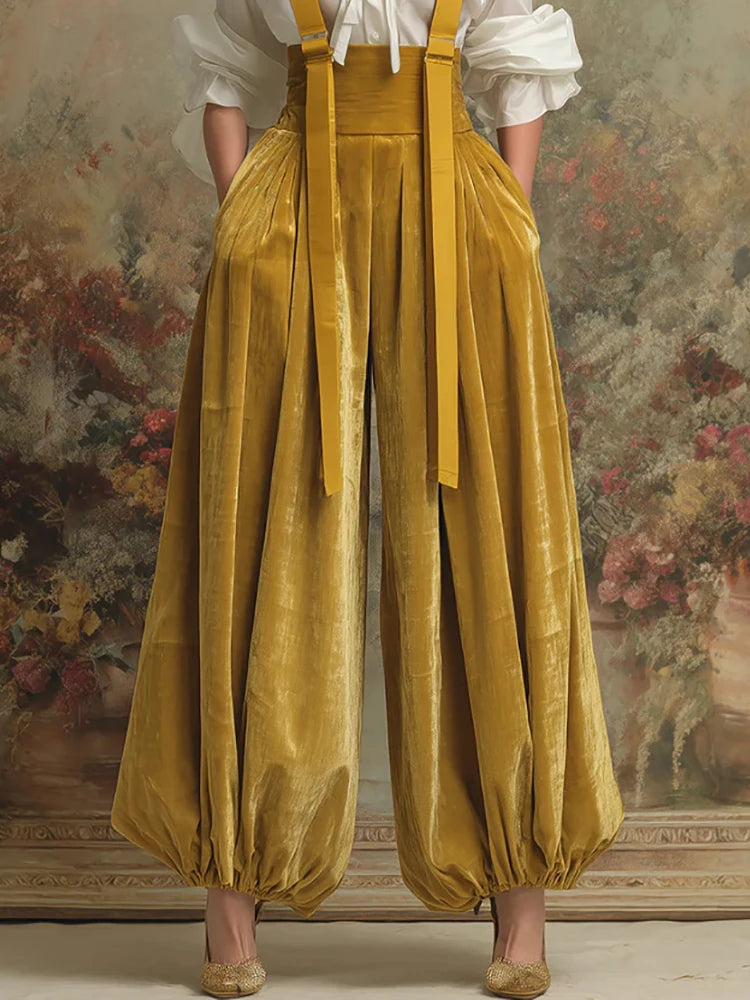 New Elegant Yellow Color Jumpsuits for Women Loose Wide Leg Pants Autumn Playsuits Holiday Patchwork Fashion Overalls Streetwear