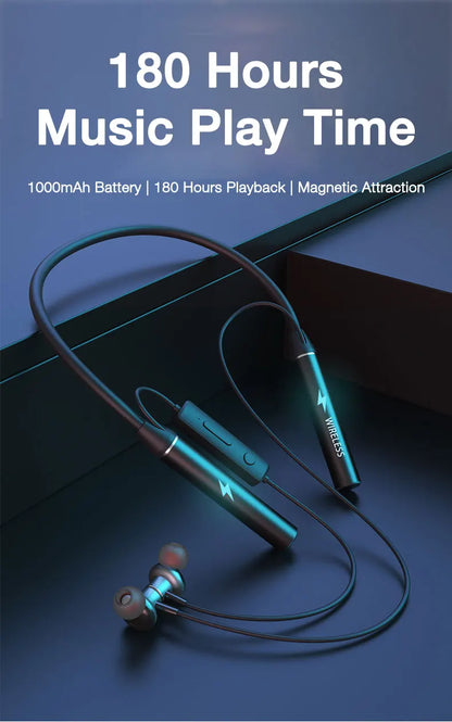 EARDECO 180 Hour Endurance Bluetooth Headphone Bass Wireless Headphones with Mic Stereo Neckband Earphones Sport Headset TF Card