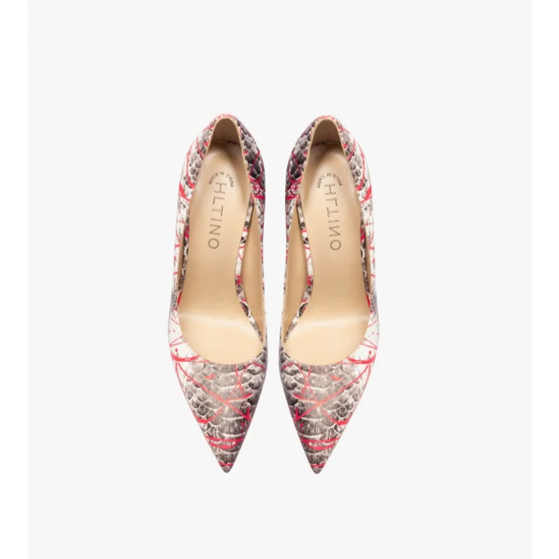 Elegant Woman Heel Shoes New Serpentine pattern Pointed Toe Shallow High Heels Fashion Party Pumps Luxury Designer Women's Shoes