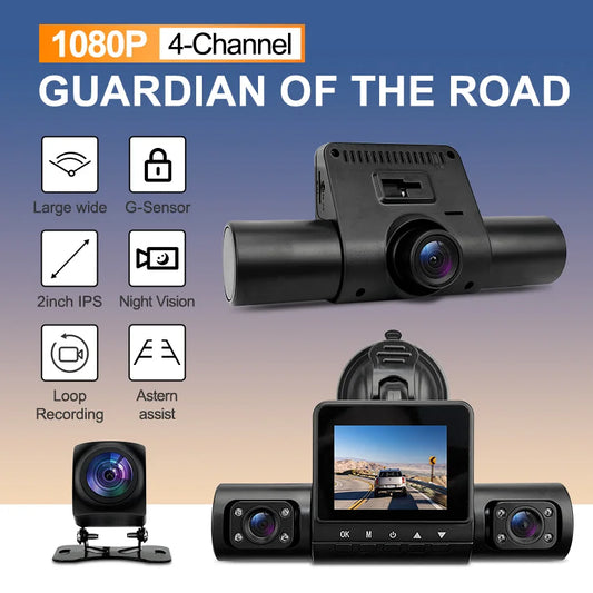 HD1080P 4channels Dashcam 2inch IPS  Car Camera Night Vision Recording Auto DVR Loop Dash Recorder Vehicle Accessories