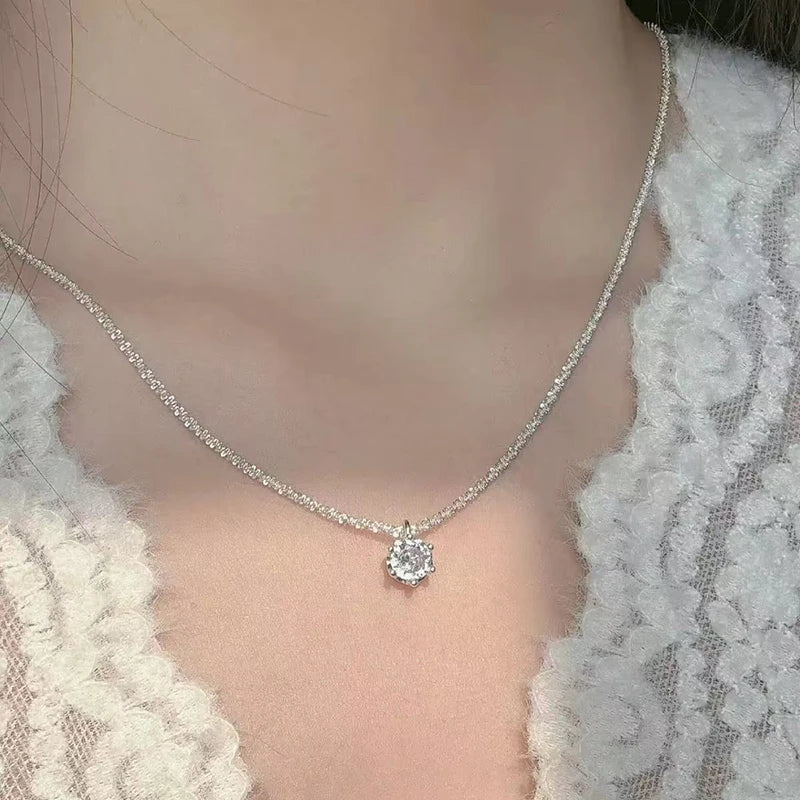 GRA Moissanite 6 Prong Crown Pendant Necklace Real S925 Sterling Silver Sparkling Cauliflower Chain for Women Fine Jewelry