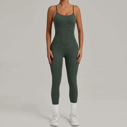 JUREN Fitness Jumpsuit Women Tracksuit Sports Playsuit Running One Piece Yoga Suit Scrunch Backless Set Rompers Gym Clothes