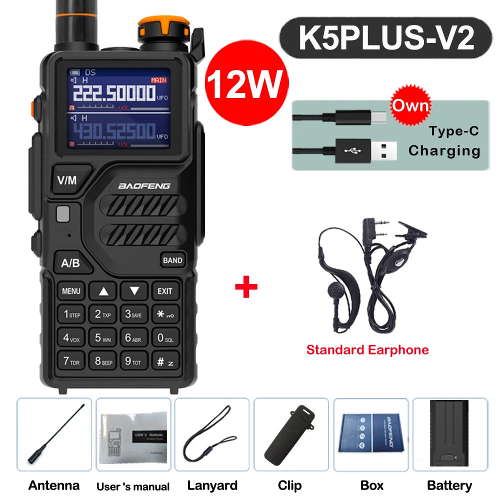 2026 Baofeng UV-K5 Plus Walkie Talkie 12W High Capacity AM FM Two Way Radio Full Band LCD 999CH Frequency Copy NOAA Noise Reduce