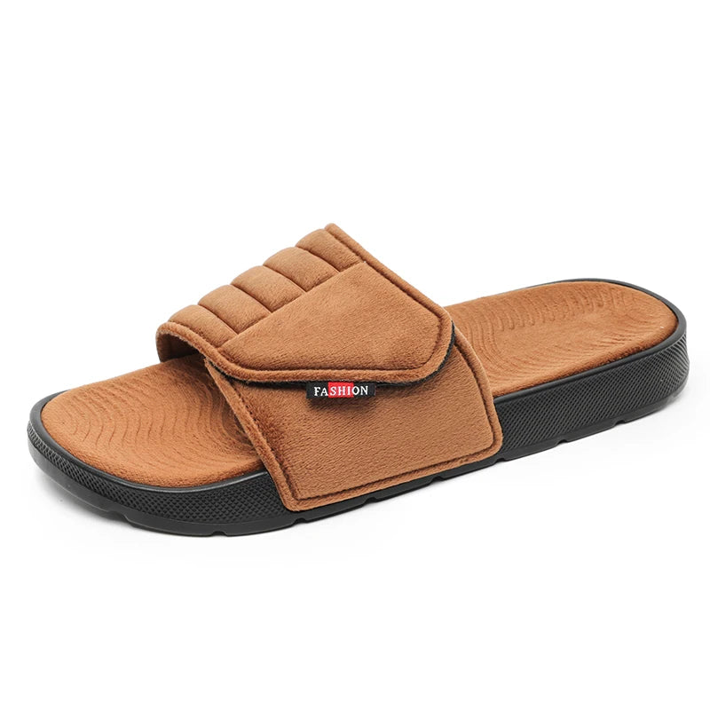 Fashion Men's Slippers Suede Cloth Non-Slip Casual Sandals Platform Soft Home Shoes Indoor Slides Outdoor Beach Shoes Flip-flop