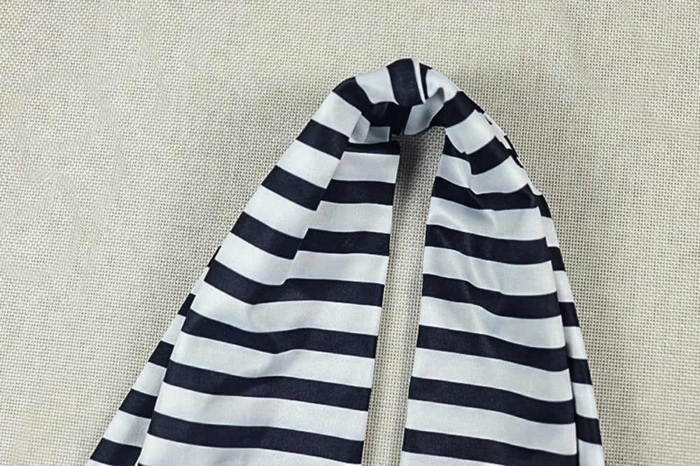 FLARORA Fashion Striped Print Jumpsuits Women Sexy Halter Swinging Collar Sleeveless Backless Skinny Street Clubwear Overalls