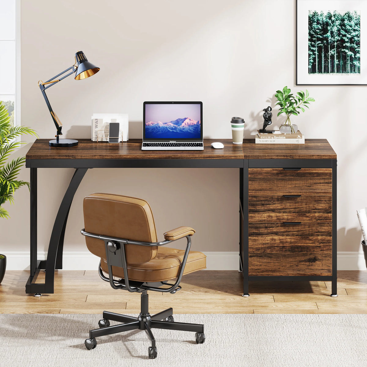 Tribesigns Computer Desk with 3 Drawers, 59-Inch PC Desk with Reversible Drawers, Industrial Study Writing Table Workstation