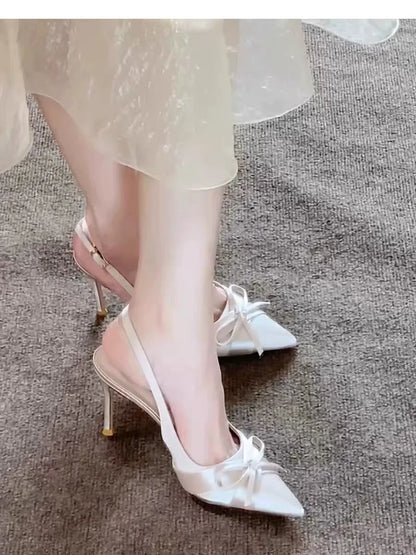 Luxury High Heels Sandals Bow Pointed Toe Women's Shoes Sexy Pumps Slippers Elegant Party Fashion Slides Stilettos Mujer Zapatos