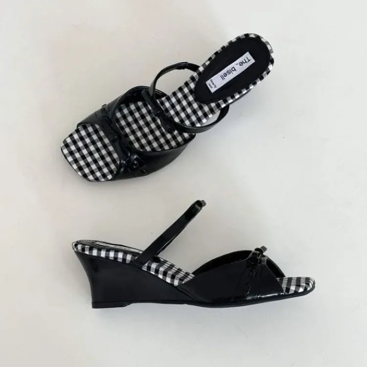 2025 Summer women's shoes temperament Slimming Lolita ins style retro bow floral wedge heeled luxury sandals  zapatillas mujer