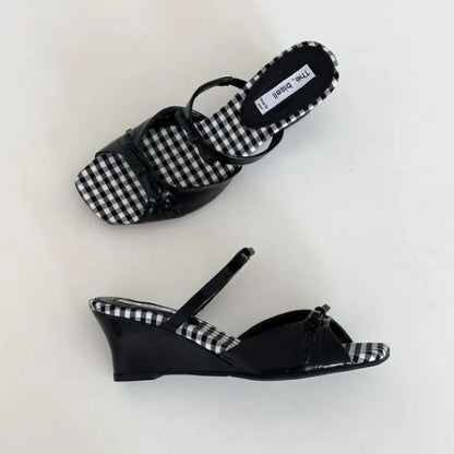 2025 Summer women's shoes temperament Slimming Lolita ins style retro bow floral wedge heeled luxury sandals  zapatillas mujer