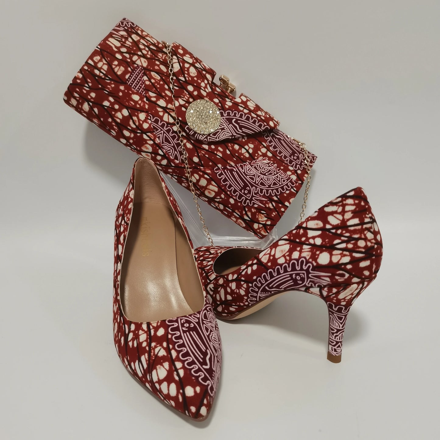 New Pretty Shoes And Purse African Kente Wax Prints Fashion Ankara Bag Match Wax Fabric Women High Heels Shoes 37-42  For Party