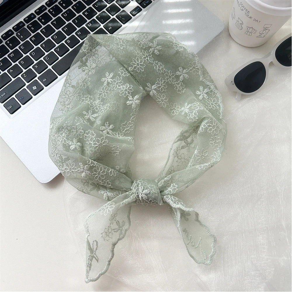 INS Lace Hair Scarf Women Korean Triangle Hair Band Travel Photo Headband Sunscreen Headscarf Girls Linen Cotton Neckerchief