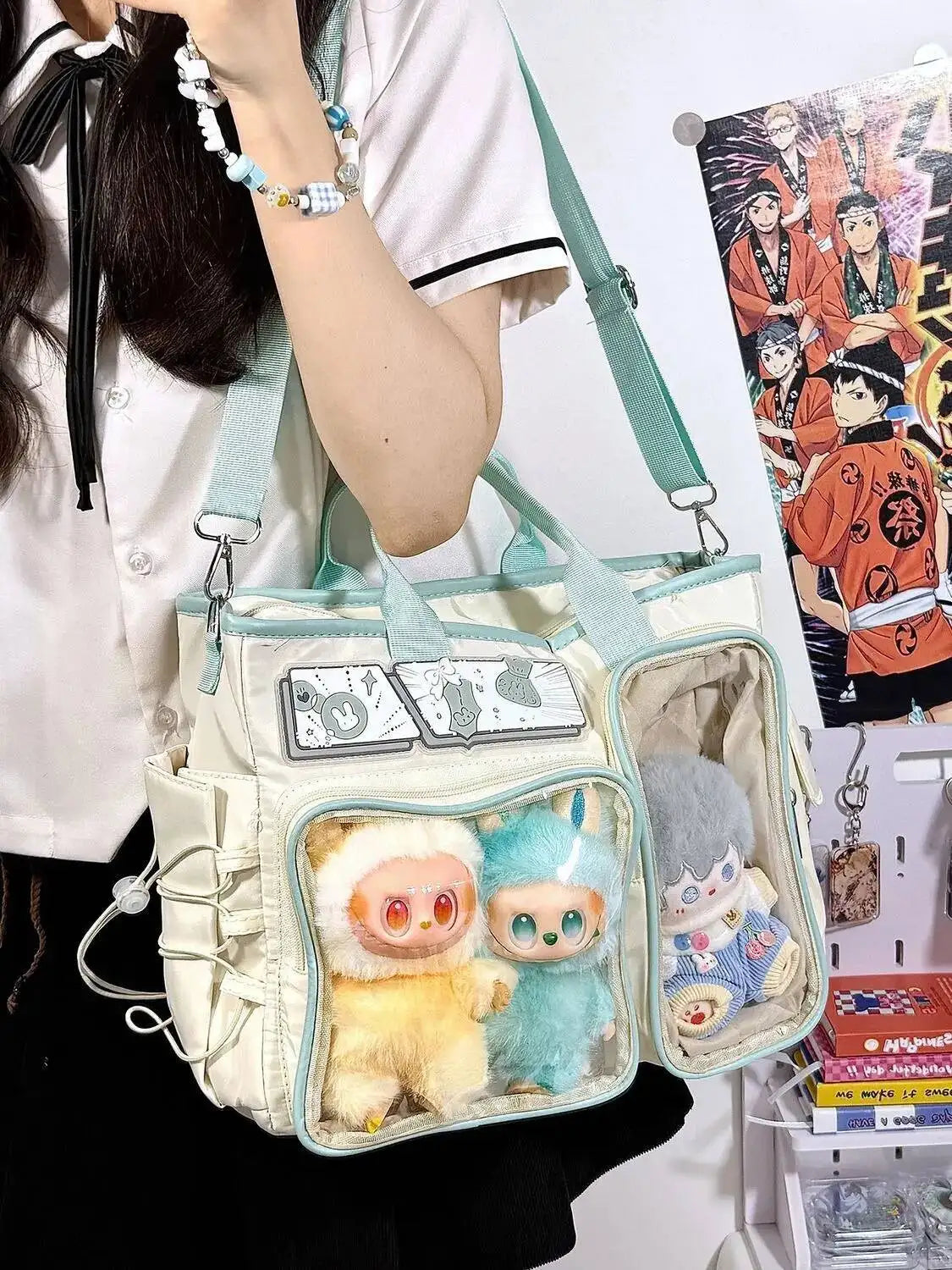 New Y2K Cute Ita Shoulder Bag Large Capacity Backpacks Lolita Girl Transparent Cosplay Handbags DIY Badge Display Crossbody Bags