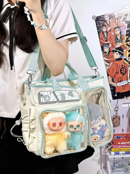 New Y2K Cute Ita Shoulder Bag Large Capacity Backpacks Lolita Girl Transparent Cosplay Handbags DIY Badge Display Crossbody Bags