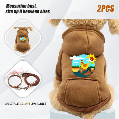 2pcs Winter Dog Hoodies Sweatshirt Jacket Warm Fashion Pet Coat Chihuahuas Bulldog Costume Puppy Pet Autumn