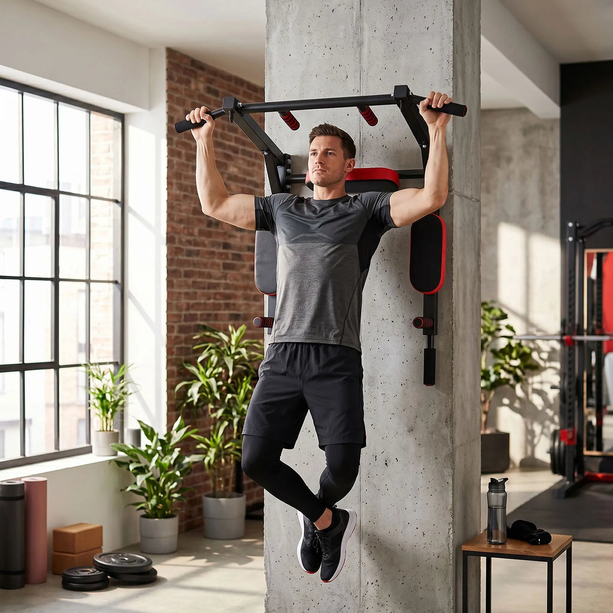 Wall Mounted Pull Up Bar Wall-Mounted Pull-Up Bar Dip Station Multifunctional for Home Gym Indoor Workout Supports to 551LBS